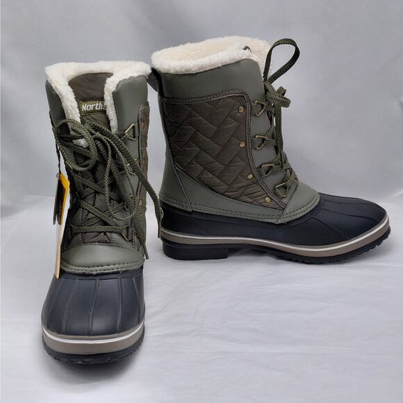 Northside Womens 9 Waterproof Insulated Snow Boot Olive Faux Fur Thinsulate - Picture 2 of 16